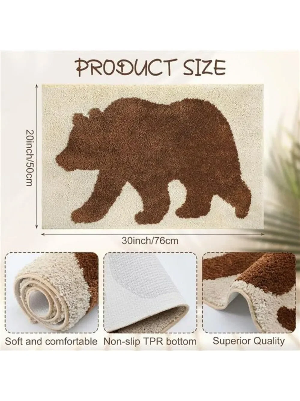 Rustic Bear Bathroom Rug Non Slip Cabin Lodge Farmhouse Soft Absorbent Floor Mat